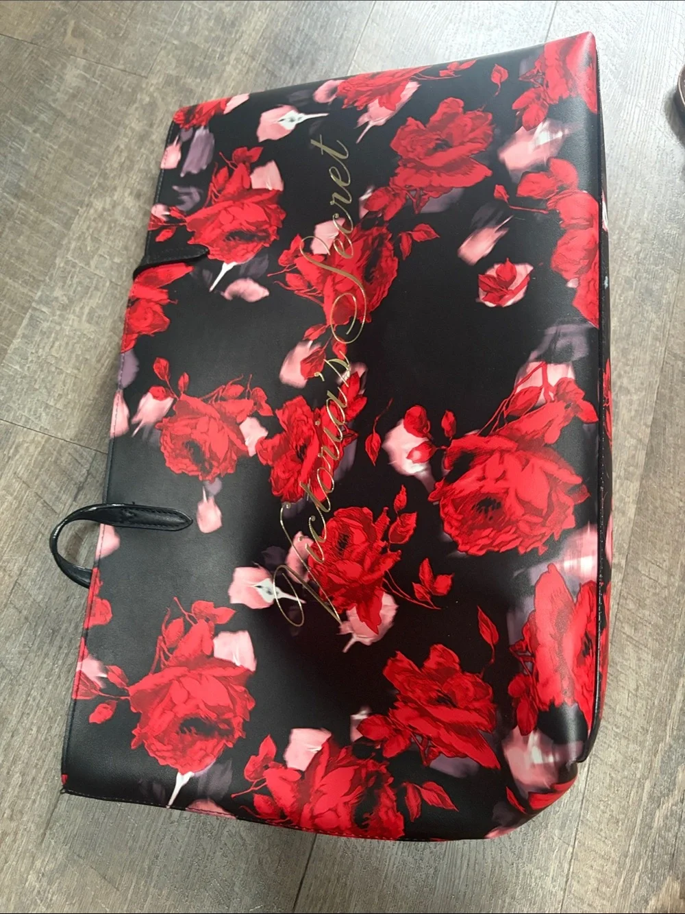 Victoria's Secret Black Tote with Red Floral Print